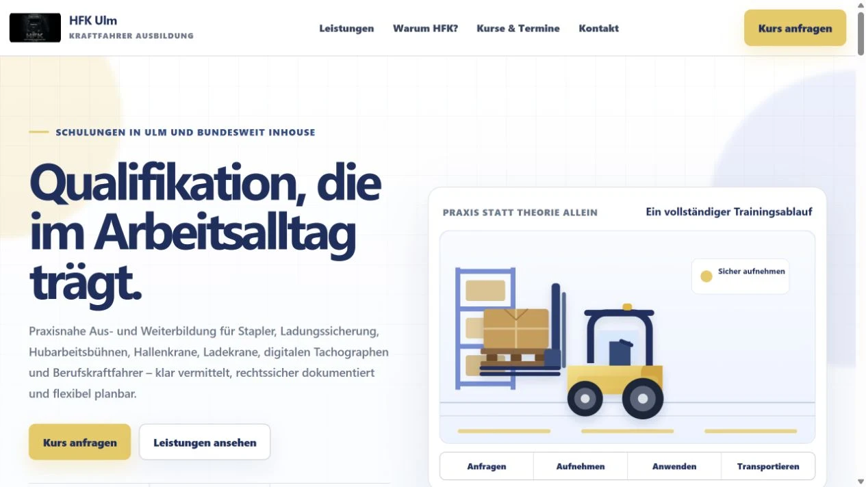 Echte Website-Referenz: HFK-Ausbildung Ulm